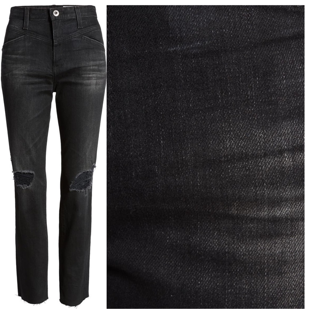 AG black high waisted ripped raw hem ankle jeans - Picture 2 of 4